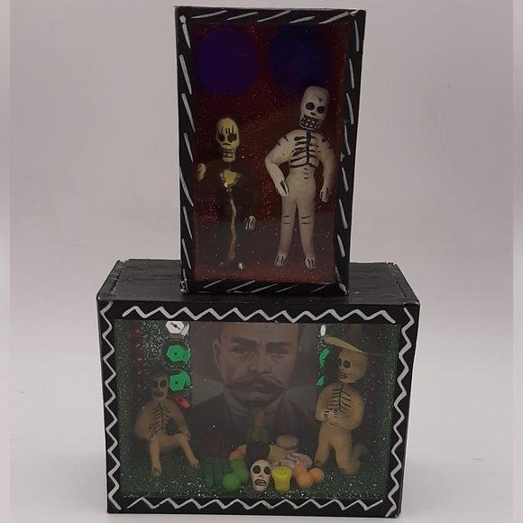 Funeral Grave Plus Mr. & Mrs. Day of the Dead Shadow Box Mexican Folk Art Brand - Picture 1 of 6